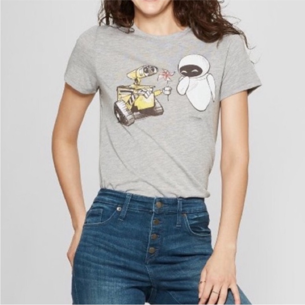 Wall-E Eva Pixar Short Sleeve Gray S Flower Tee Shirt